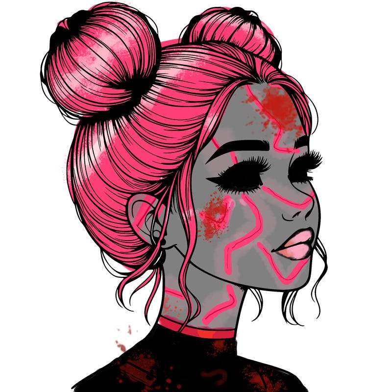 realistic girl with buns on the top of her head