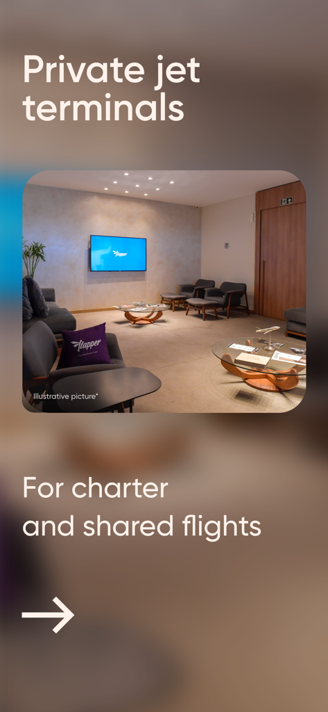 Flapper: Private Jet On-Demand - Luxury VIP lounge at a private jet terminal for charter and shared flights