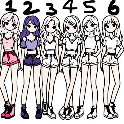 a group of girls wearing crop tops and shorts