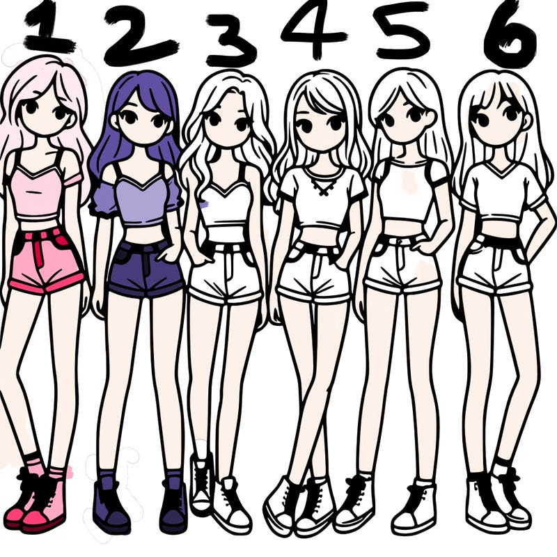 a group of girls wearing crop tops and shorts