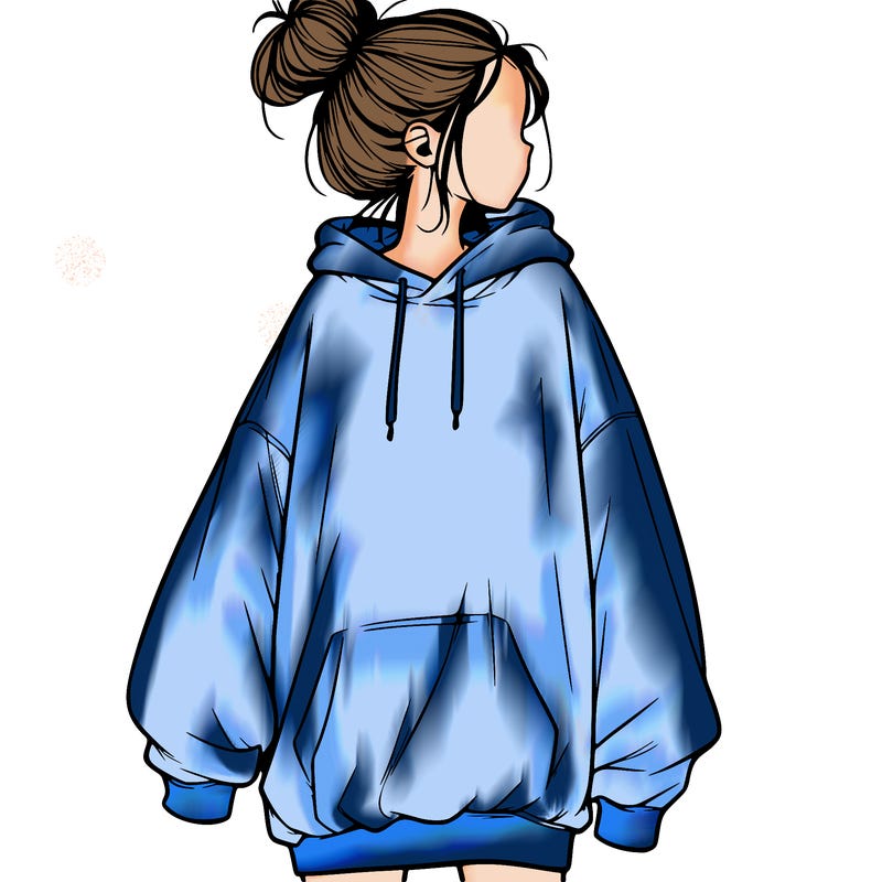 realistic girl with a oversized sweatshirt on and a bun