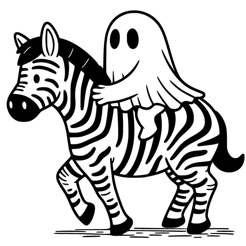 a ghost riding a zebra