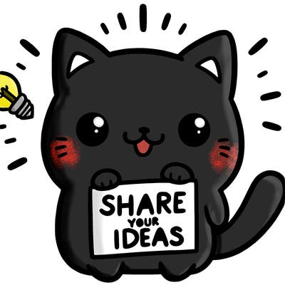 a cute cat saying share your ideas