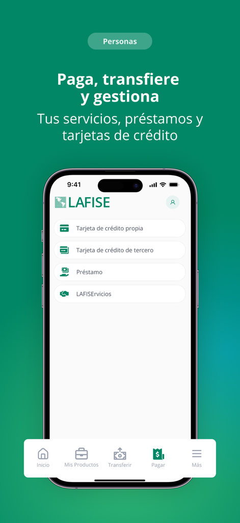 LAFISE Bancanet mobile app screen for managing payments and loans