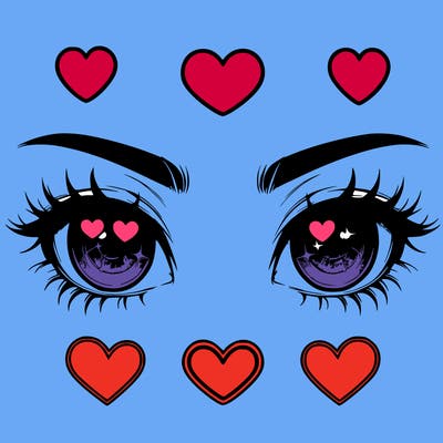 realistic eyes with heart pupils