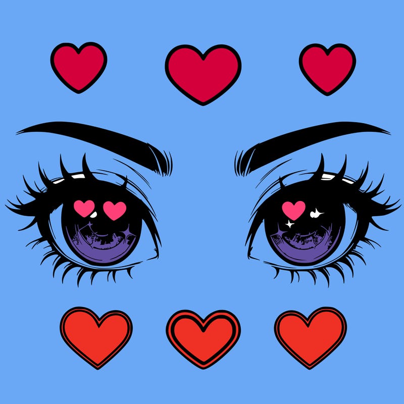 realistic eyes with heart pupils