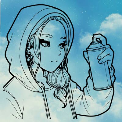 a realistic girl, spray painting