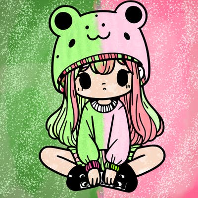 a girl wearing a frog hat and some frog socks