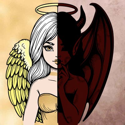 realistic angel half demon