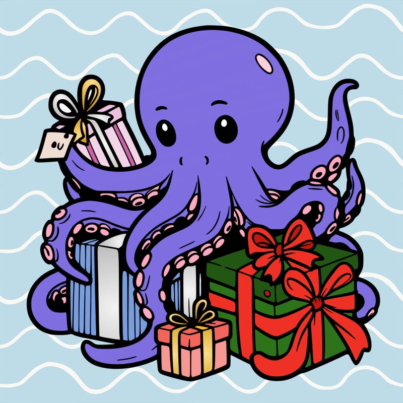 an octopus wrapping gifts