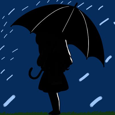 lonely girl holding black umbrella