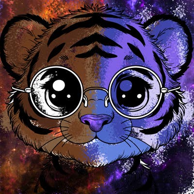cute realistic tiger with round glasses