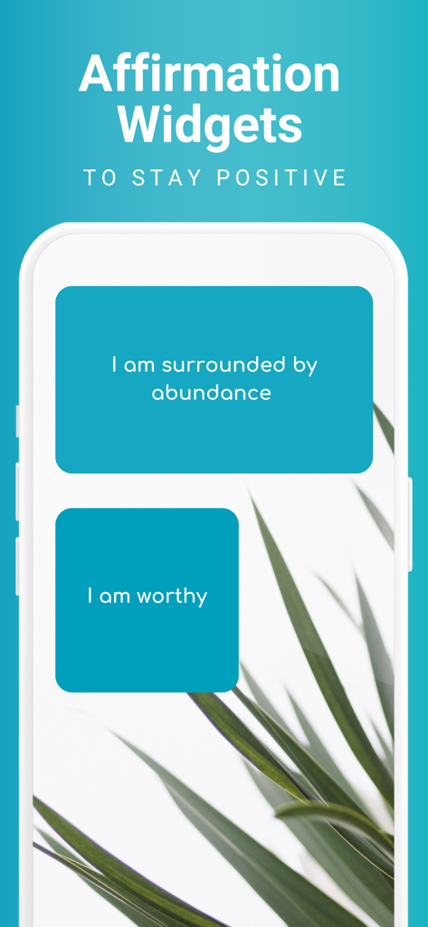 Selfpause: Your AI Life Coach - Selfpause App-Bildschirm mit anpassbaren Affirmations-Widgets mit positiven Botschaften wie Ich bin von Fülle umgeben und Ich bin es wert.
