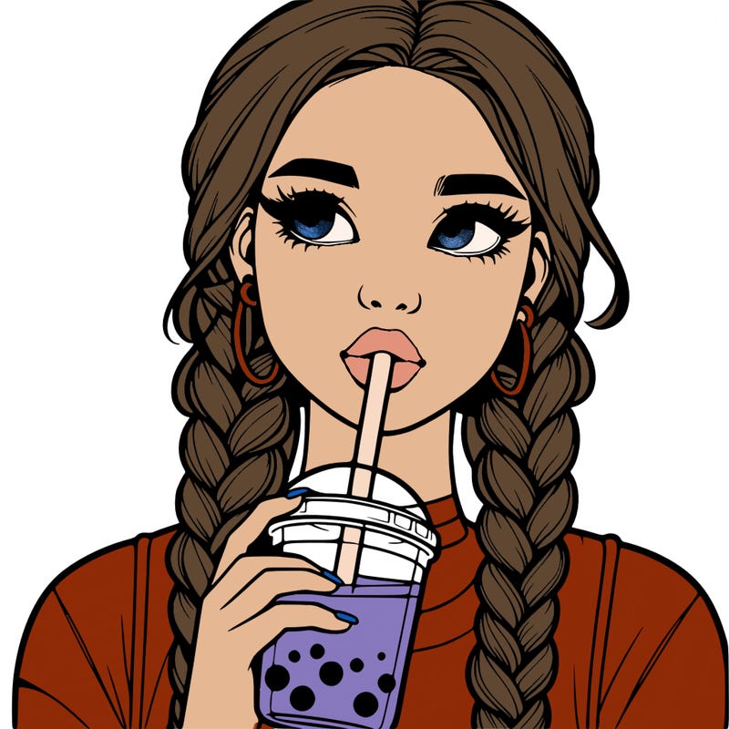 realistic girl with braided hair drinking boba
