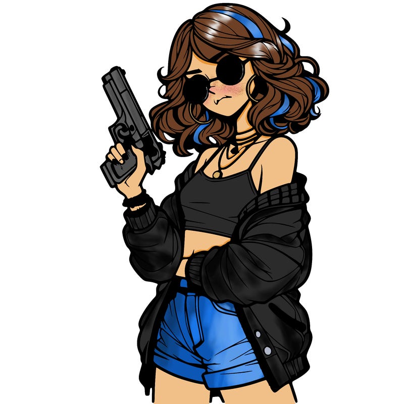 stylish teenage girl with gun
