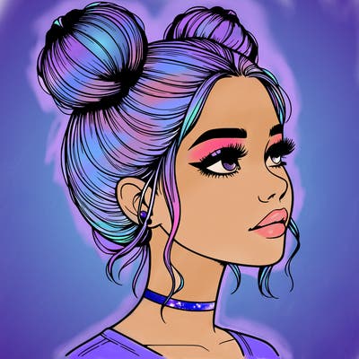 realistic girl with buns on the top of her head