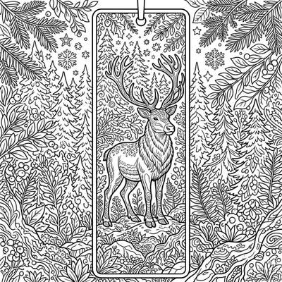 Journey into the heart of a winter forest with this magnificent wild reindeer bookmark coloring page. Its intricate details and enchanting design offer a unique and relaxing artistic escape, perfect for marking your favorite reads.