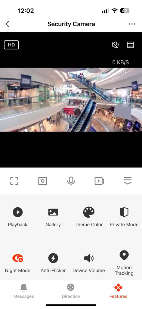 Bytech - Bytech app security camera live view and feature settings menu