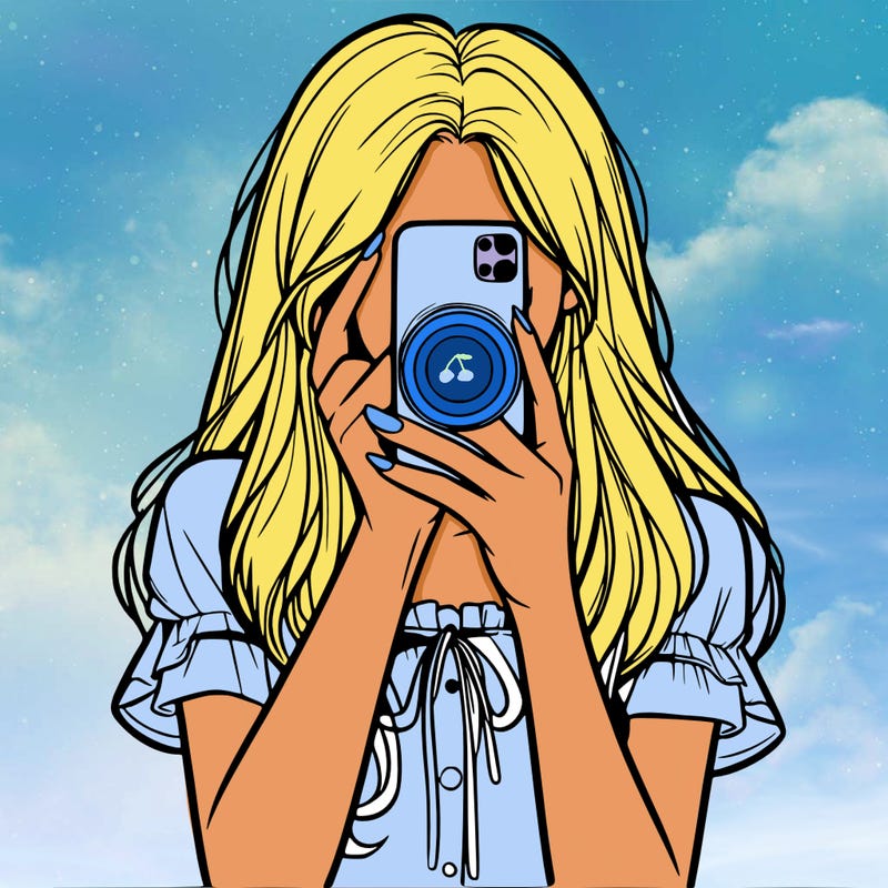 a realistic girl holding her phone taking pictures