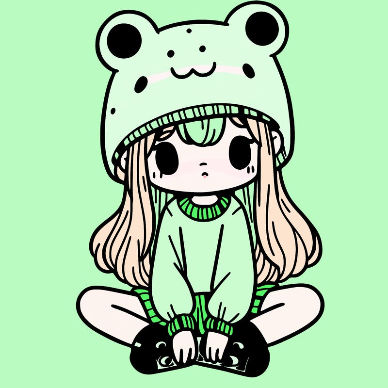 a girl wearing a frog hat and some frog socks