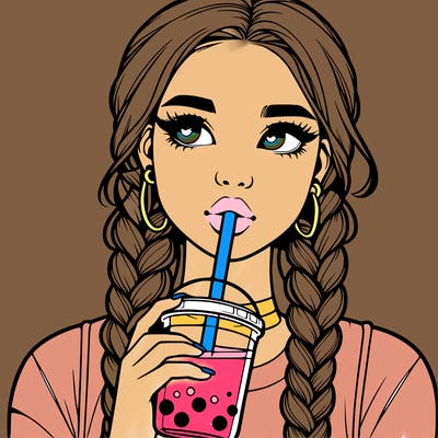 realistic girl with braided hair drinking boba