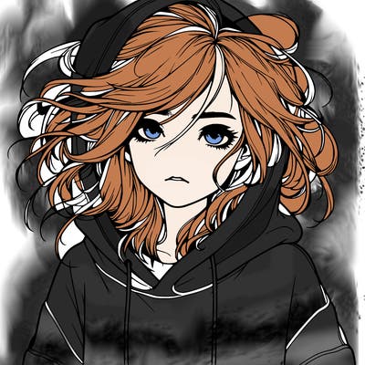 realistic girl with baggy hoodie with messy hair