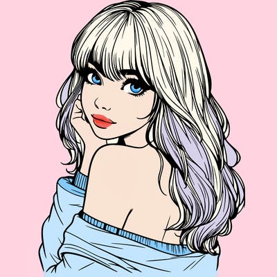 realistic girl with bangs looking over her shoulder