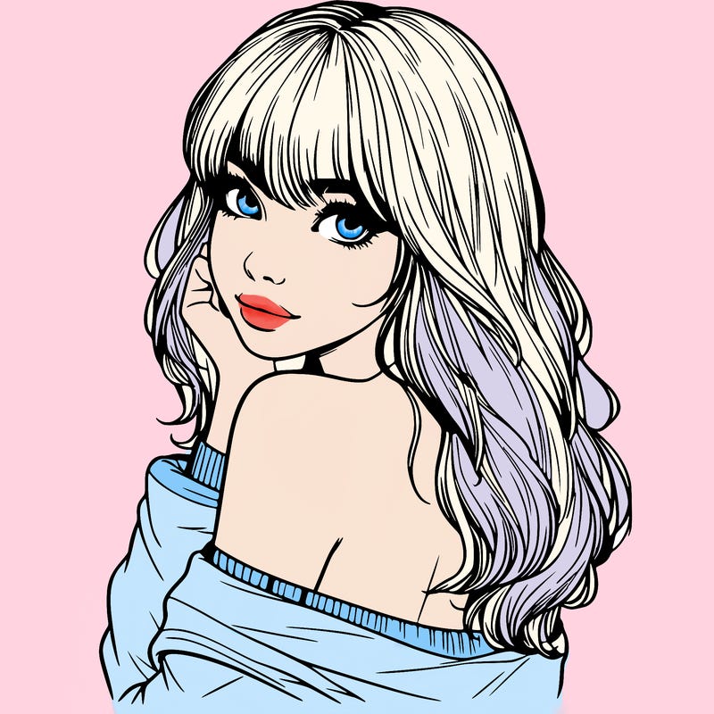 realistic girl with bangs looking over her shoulder