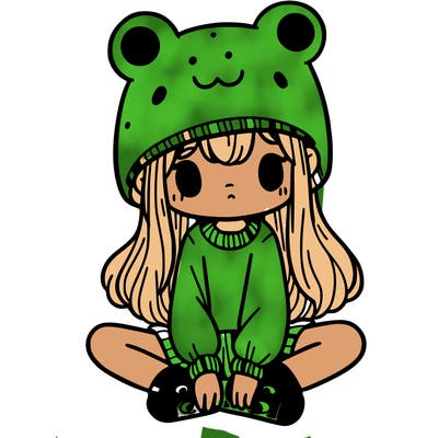 a girl wearing a frog hat and some frog socks