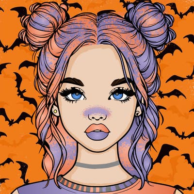 realistic girl with two buns in hair and lips