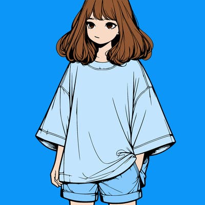realistic girl with big t shirt and shorts