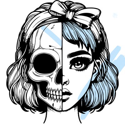 realistic girl with half skull mask