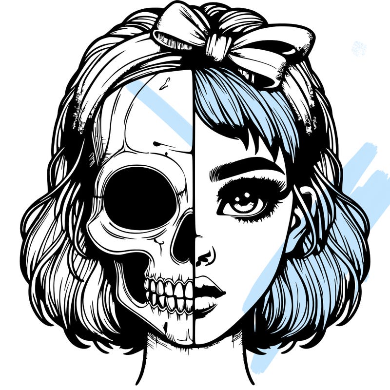 realistic girl with half skull mask