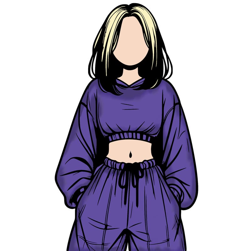realistic girl faceless with baggy pants and a crop top