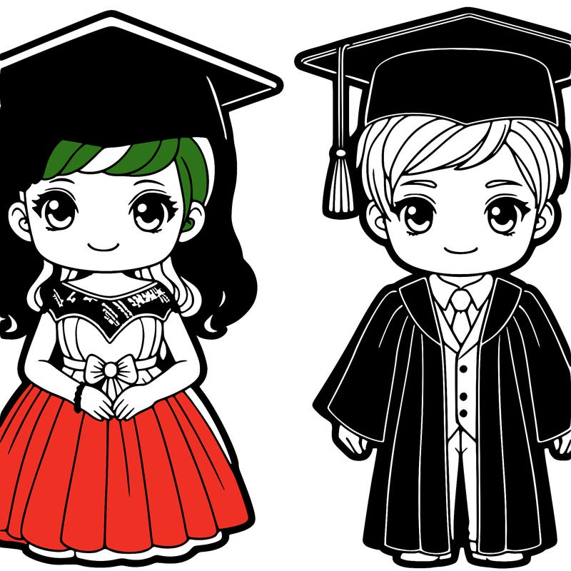 girlfriend in dress and boyfriend with graduation gown and graduation hat