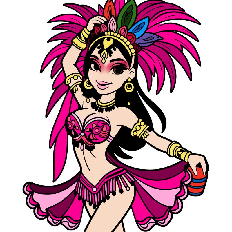 a samba dancer in colorful costume.