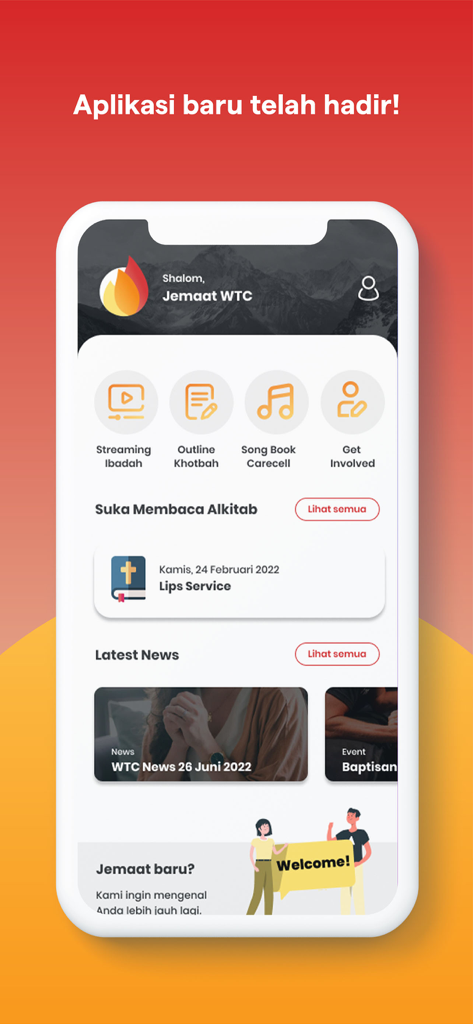 GBI WTC - GBI WTC app dashboard with church information and service streaming options