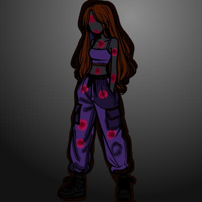 girl in baggy pants crop top and long hair