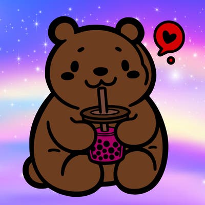 bear drinking boba tea