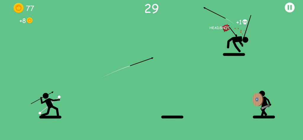 Stickman character throwing a spear to hit an enemy in The Spearman gameplay.