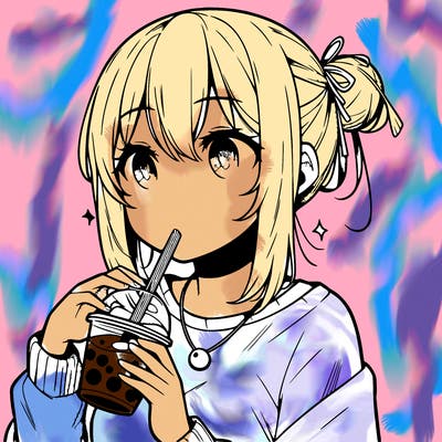 manga character drinking boba