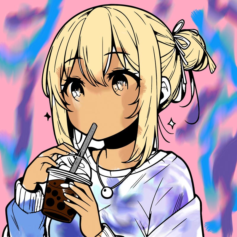 manga character drinking boba