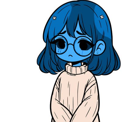 sad girl with glasses in a sweater