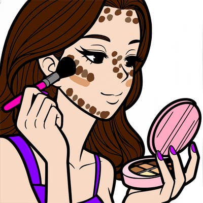 little girl putting on makeup