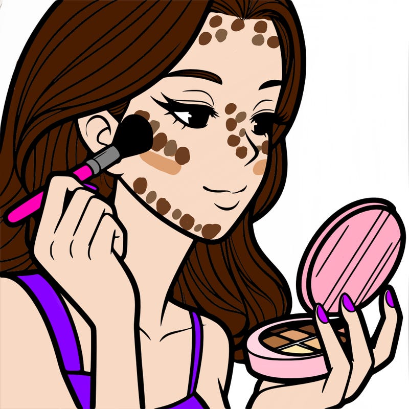 little girl putting on makeup