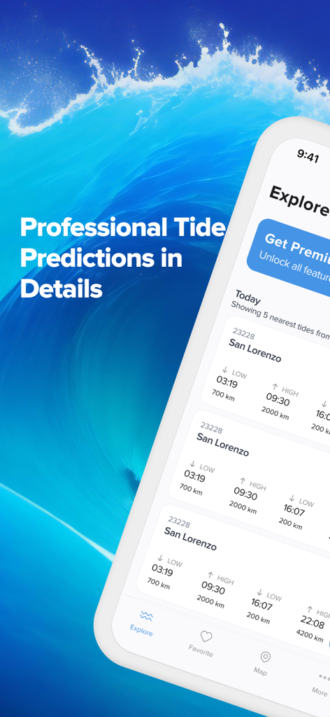 Smartphone screen showing professional tide predictions and nearest stations