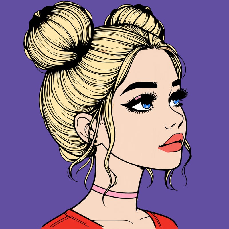 realistic girl with buns on the top of her head