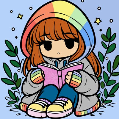 girl in oversized hoodie reading a book