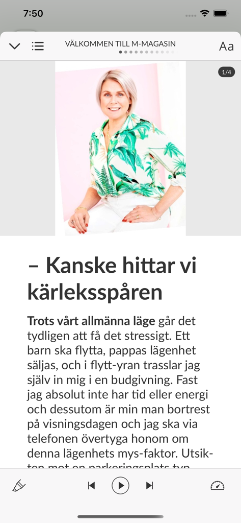 Arcy - Vista di un lettore digitale di un articolo di rivista svedese all'interno dell'app mobile Arcy.