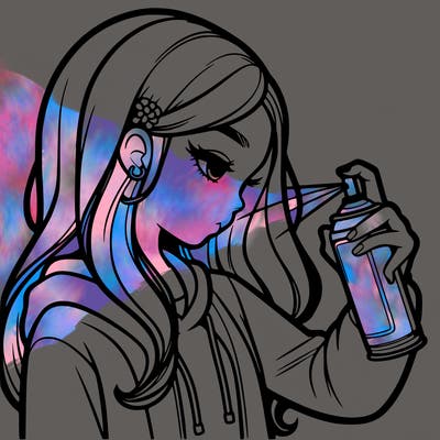 a realistic girl spray painting